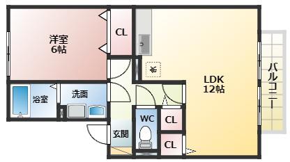 CREST SOCIA(1LDK/2階)の間取り写真