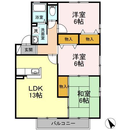 ウィルモア床波A(3LDK/2階)の間取り写真