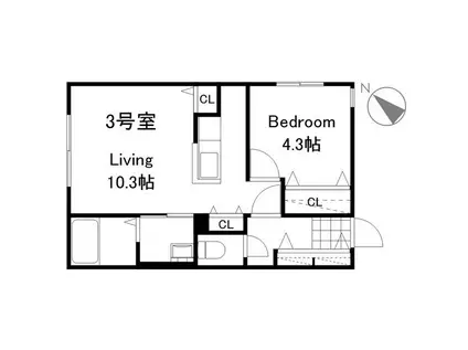 LAMERIDIAN ウエスト(1LDK/3階)の間取り写真