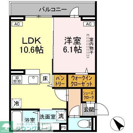 D PAINA 登戸II(1LDK/1階)の間取り写真