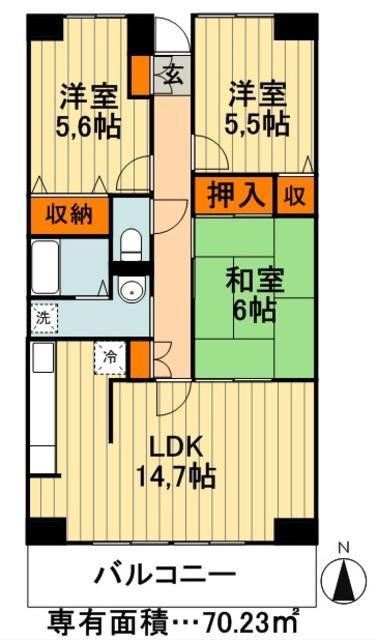 ルーチェ緑が丘A(3LDK/3階)の間取り写真