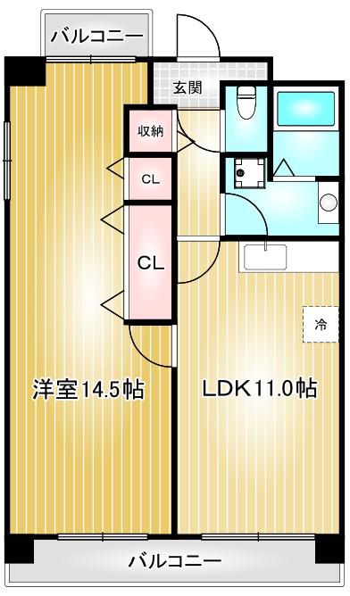 サンライズ八熊(1LDK/11階)の間取り写真