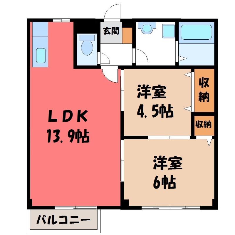 スカイハイツ(2LDK/2階)の間取り写真