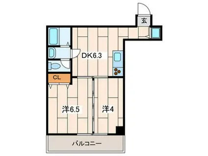 みなとみらい線 元町・中華街駅 徒歩7分 4階建 築34年(2DK/3階)の間取り写真
