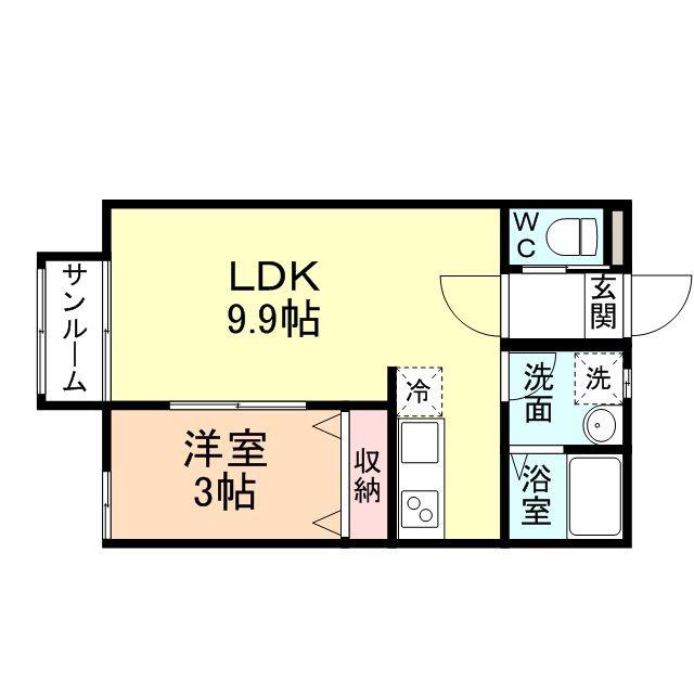 FELICE山室(1LDK/1階)の間取り写真