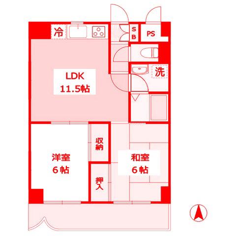 ロイヤルフラット野毛山壱番館(2LDK/9階)の間取り写真