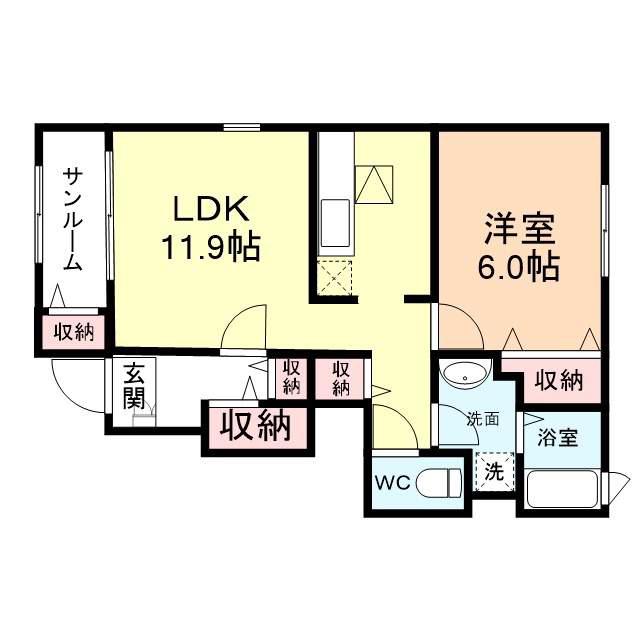 ベルローズA(1LDK/1階)の間取り写真