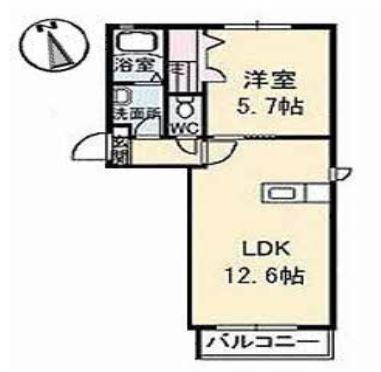 ラ・ヴィータ国富 弐番館 201(1LDK/2階)の間取り写真