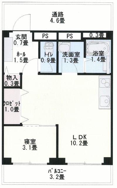 コーポ山方(1DK/1階)の間取り写真