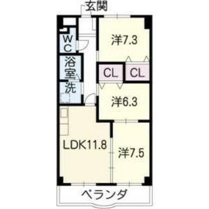 ロイヤル芝原北館(3LDK/4階)の間取り写真