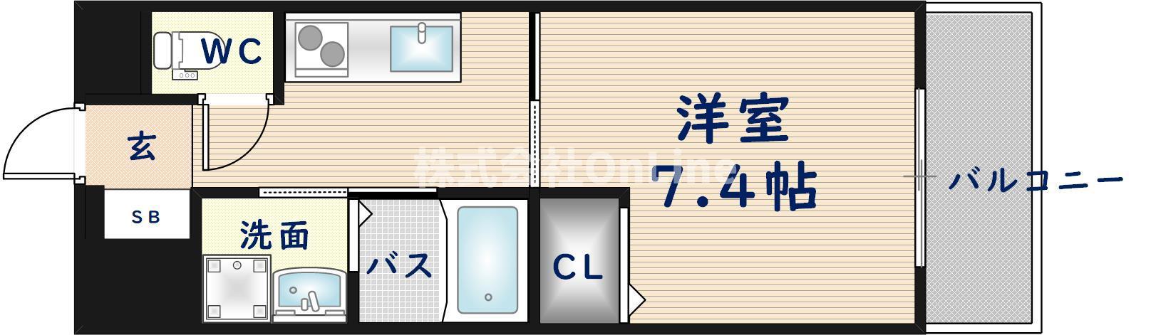 INOVE俊徳町(1K/3階)の間取り写真
