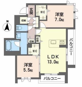 シャーメゾン北の杜(2LDK/2階)の間取り写真