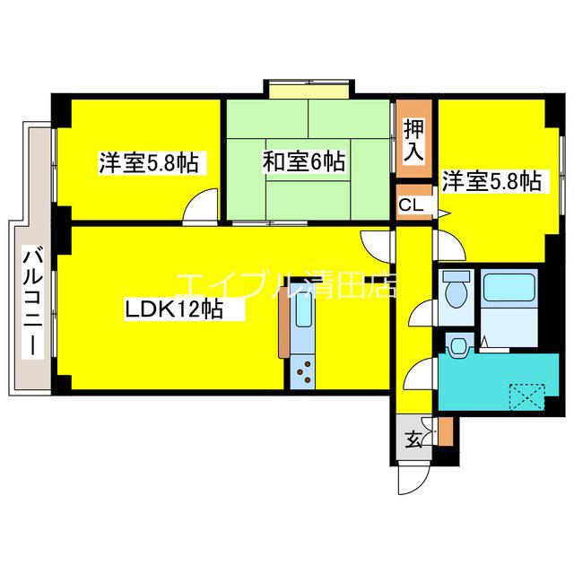 ルーブル大谷地(3LDK/4階)の間取り写真