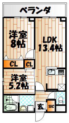 ニシコービルディング門司(2LDK/4階)の間取り写真