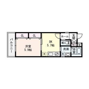 プロパティー高井田(1DK/2階)の間取り写真