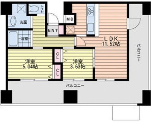 ルネ日本橋アネーロ(2LDK/14階)の間取り写真