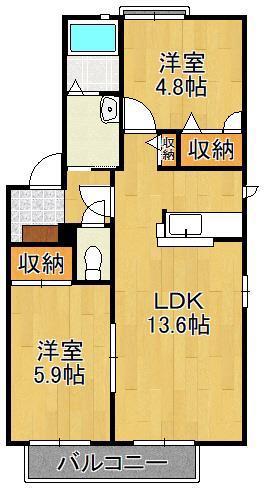 リジェール尾倉パートII  A棟(2LDK/2階)の間取り写真
