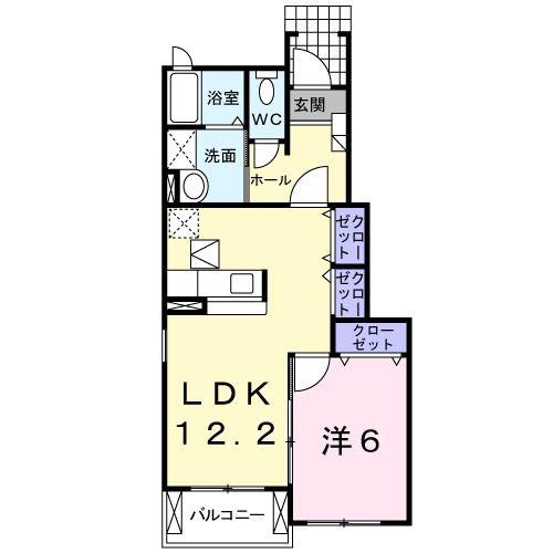 エアリーヒルIB(1LDK/1階)の間取り写真
