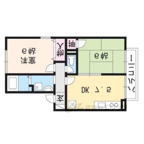 ハイカムール御供田(2DK/1階)の間取り写真