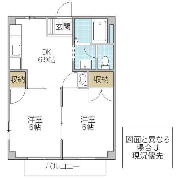 カサグランデ宍戸B(2DK/1階)の間取り写真