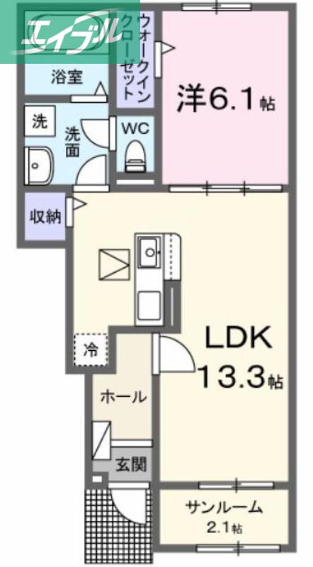 プティボヌールB(1LDK/1階)の間取り写真