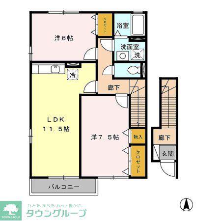クラージュタウンA/B/C(2LDK/2階)の間取り写真