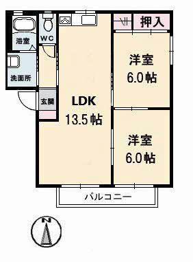 エスティー新福C(2LDK/2階)の間取り写真