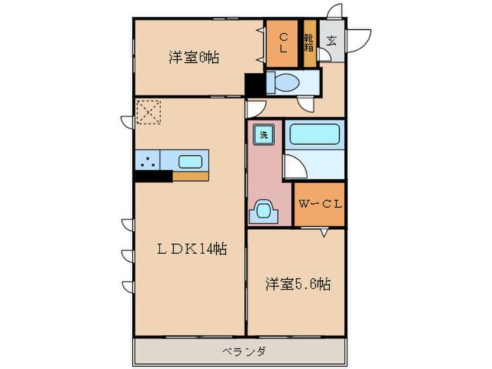 マルベリー瓜生(2LDK/2階)の間取り写真