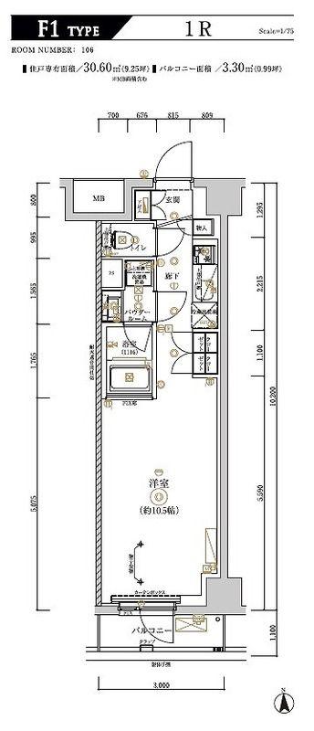 RELUXIA CITY 北新宿(ワンルーム/1階)の間取り写真