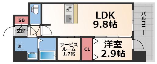 EST ONE HIGASHIOSAKAII(1SLDK/11階)の間取り写真