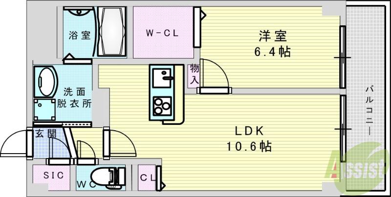 フェリシア江坂(1LDK/10階)の間取り写真