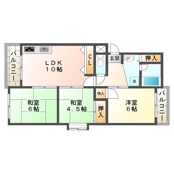 パルシティ伊川谷(3LDK/1階)の間取り写真