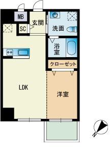 グランド・ヴィラス赤坂(1LDK/5階)の間取り写真