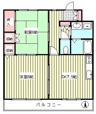 パールハウス(2DK/1階)の間取り写真