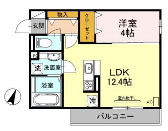 ディアコート住吉本町(1LDK/2階)の間取り写真