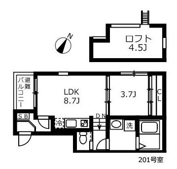 グランツ松葉町(1LDK/2階)の間取り写真