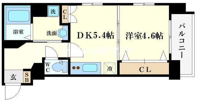 LC難波西(1DK/9階)の間取り写真