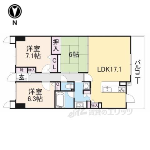 エステムコート香里園(3LDK/9階)の間取り写真