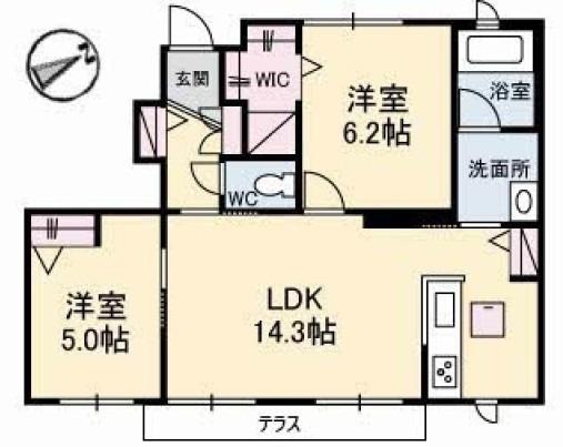 ミレーコラジオ 福田公園 A棟(2LDK/1階)の間取り写真