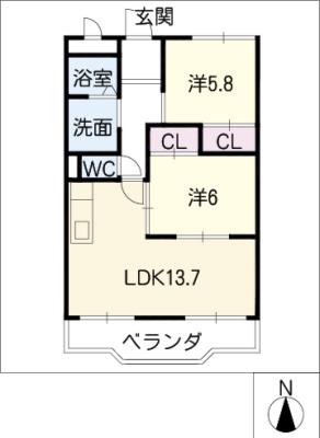 ヒバリハイツ(2LDK/3階)の間取り写真