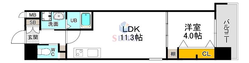 スプランディッド江坂DUE(1LDK/2階)の間取り写真