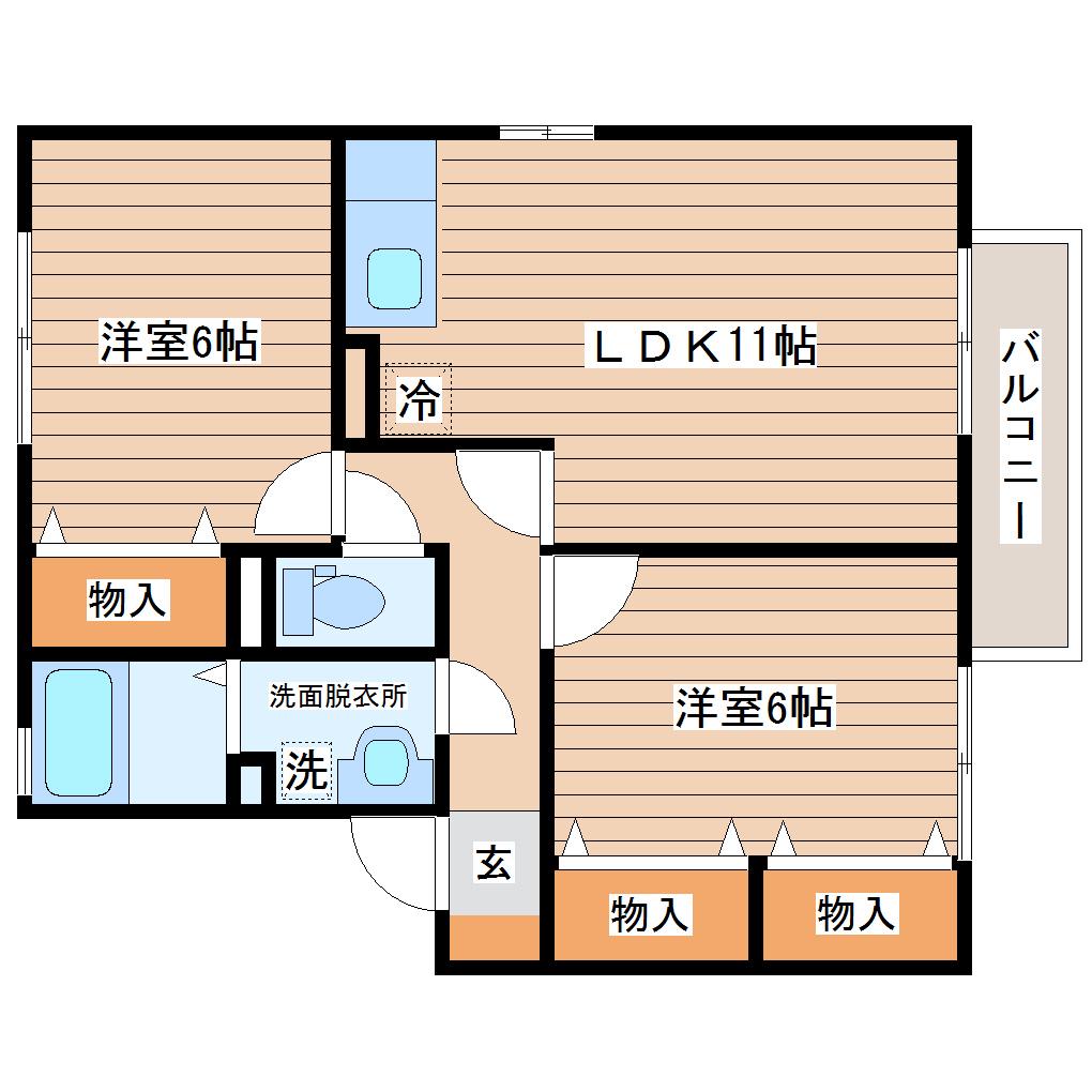 ウィルモアA(2LDK/1階)の間取り写真