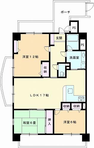 もみじマンション黄金町(3LDK/6階)の間取り写真