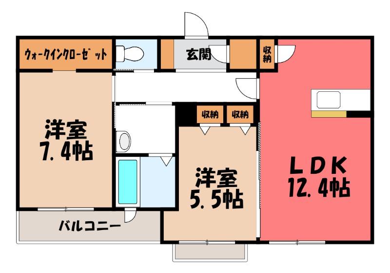 リラフォートB(2LDK/3階)の間取り写真