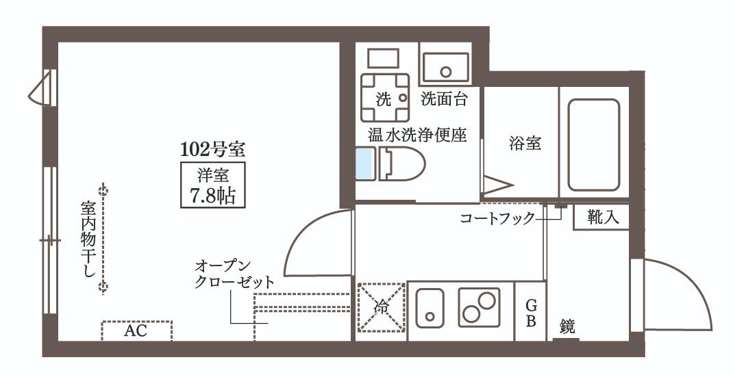COCOCUBE大井町II(1K/1階)の間取り写真