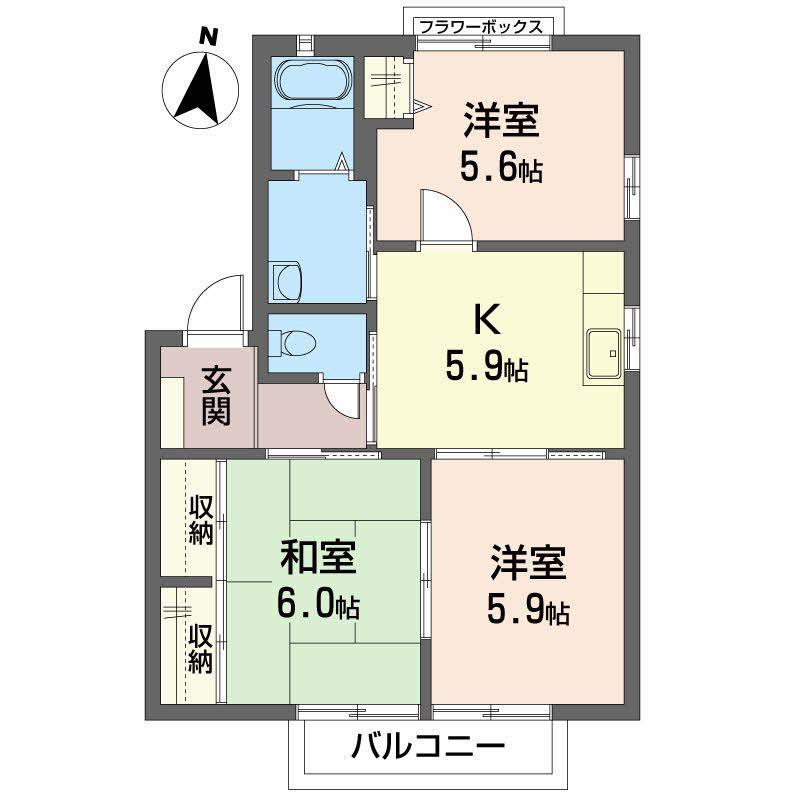 メゾンボヌール D棟(3K/2階)の間取り写真