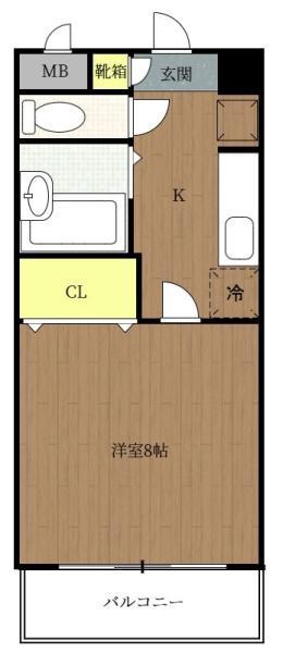 三宮ハイツ(1K/2階)の間取り写真