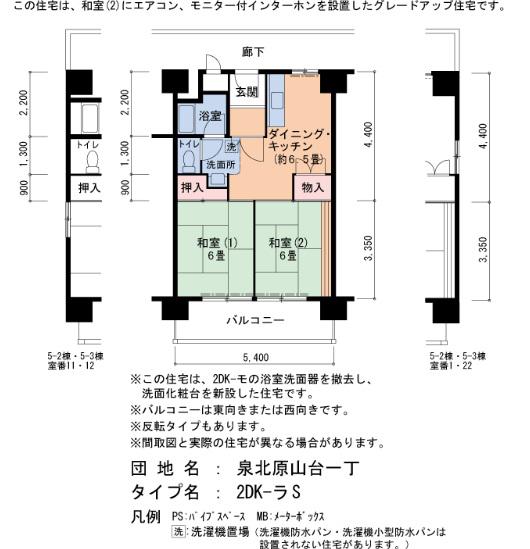 泉北原山台一丁5-2(2DK/3階)の間取り写真