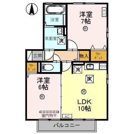 コーポ橘(2LDK/1階)の間取り写真