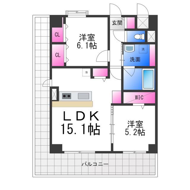 クリエ堺(2LDK/3階)の間取り写真
